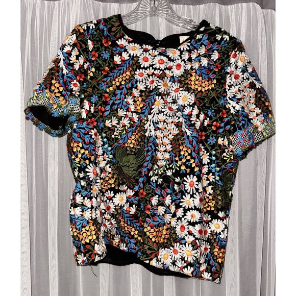 Vintage Midheaven Embroidered Floral Short Sleeve Top - Picture 1 of 10